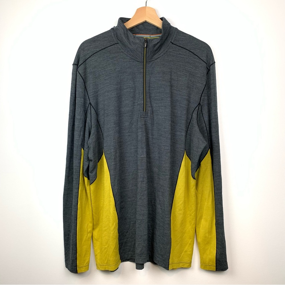Smartwool Base Layer Long Sleeves Shirt 1/4 Zip Merino Sport 150 XL Gray Yellow